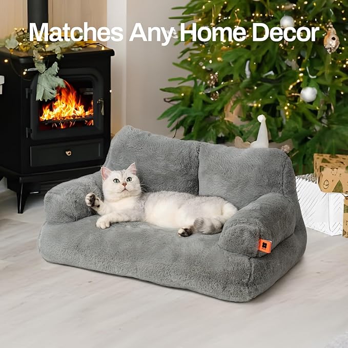 MEWOOFUN Cat Bed for Indoor Cats, Washable Dog Beds for Small Dogs & Cats with Removable Cover, Fluffy Cat Couch with Non-Slip Bottom (Grey, 26.0" L X 19.0" W X 13.0" Th)
