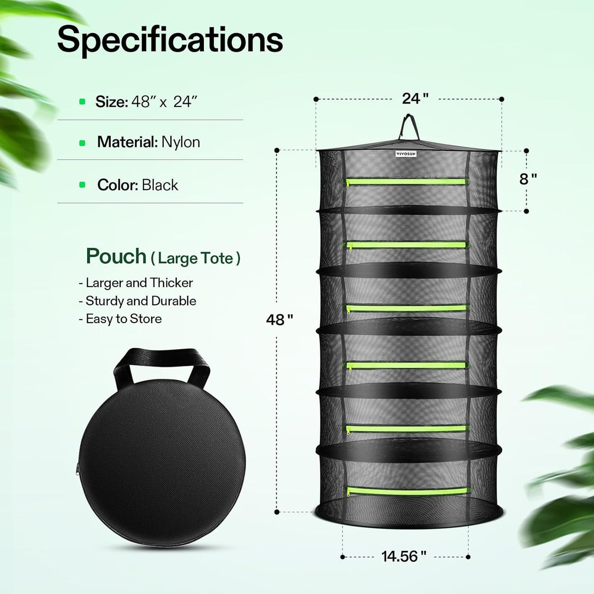 VIVOSUN 6-Layer Mesh Drying Rack Hanging Design with Green Zippers for Dehydrating, Indoor and Outdoor Pruning Shears Included