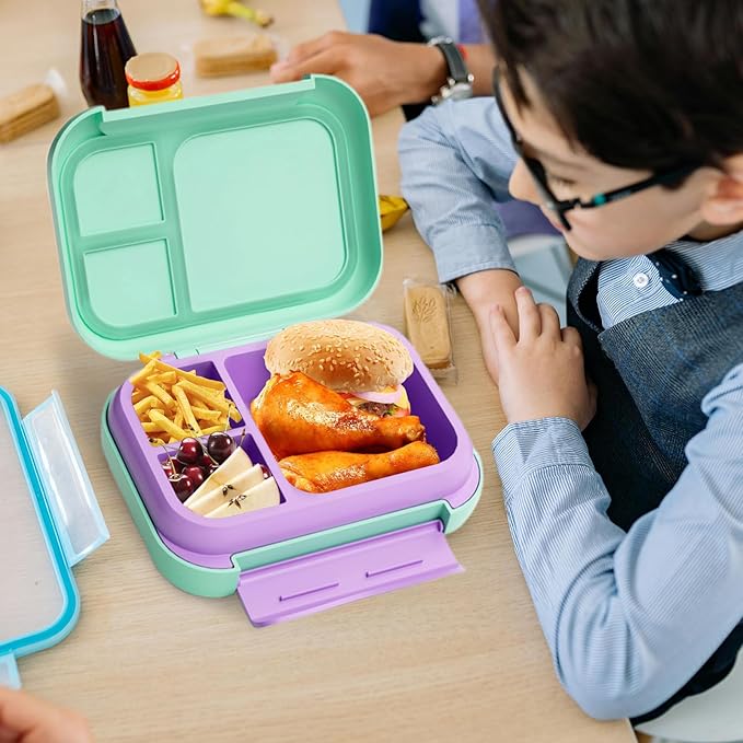 Prints Leak-Proof XL Lunch Box - Reusable 3-Compartment Containers Bento Box for meal Prepping;5-Cup Capacity for Adults & Ages 8+, BPA-Free, Dishwasher Safe (Green - Mermaids Sea)