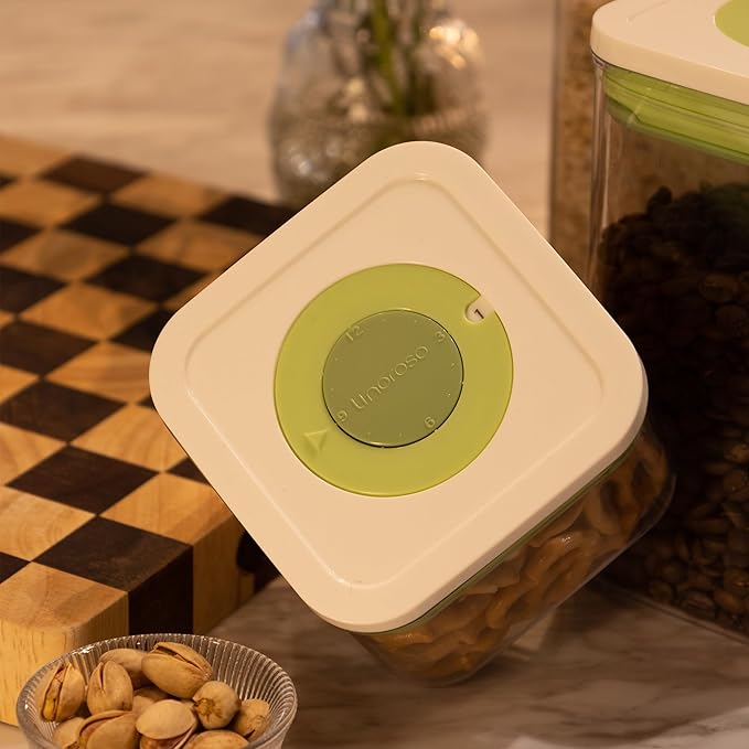 linoroso Pop Airtight Food Storage Containers with Date Recording Lids, Stackable Plastic Storage Containers Set of 5, Dry Cereal Container Set for Pantry Countertop Fridge Organization
