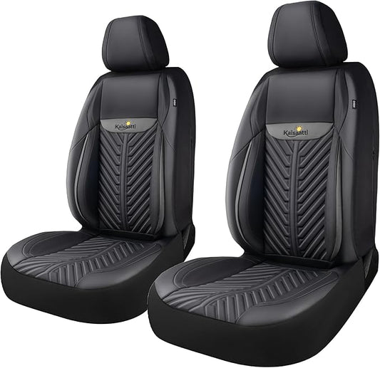 PU Leather Car Seat Covers Front Set – Waterproof seat Cover for Cars，3D Foam Support Automotive seat Covers ，Airbag Compatible, Universal Fit for Cars SUVs Trucks Sedans（Black/Grey）
