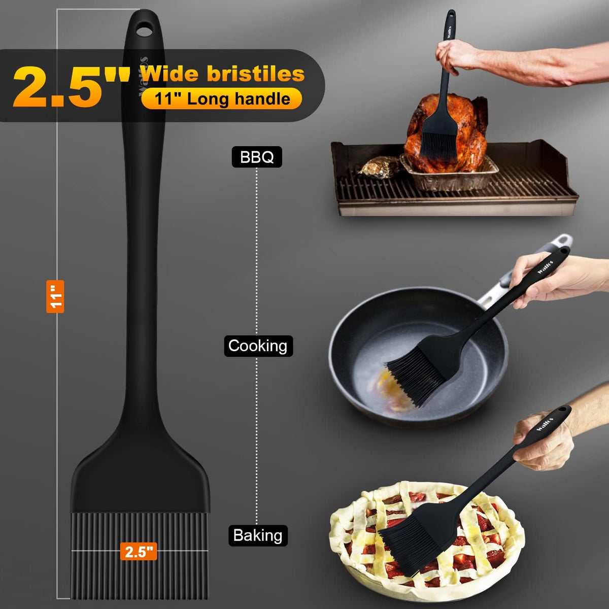 WALFOS Extra Large Silicone Basting Pastry Brush, 2.5 inch Wide Bristle Butter Oil Brush, Prefect for BBQ Grill Baking Kitchen Cooking-Pieces Design, BPA Free and Dishwasher safe