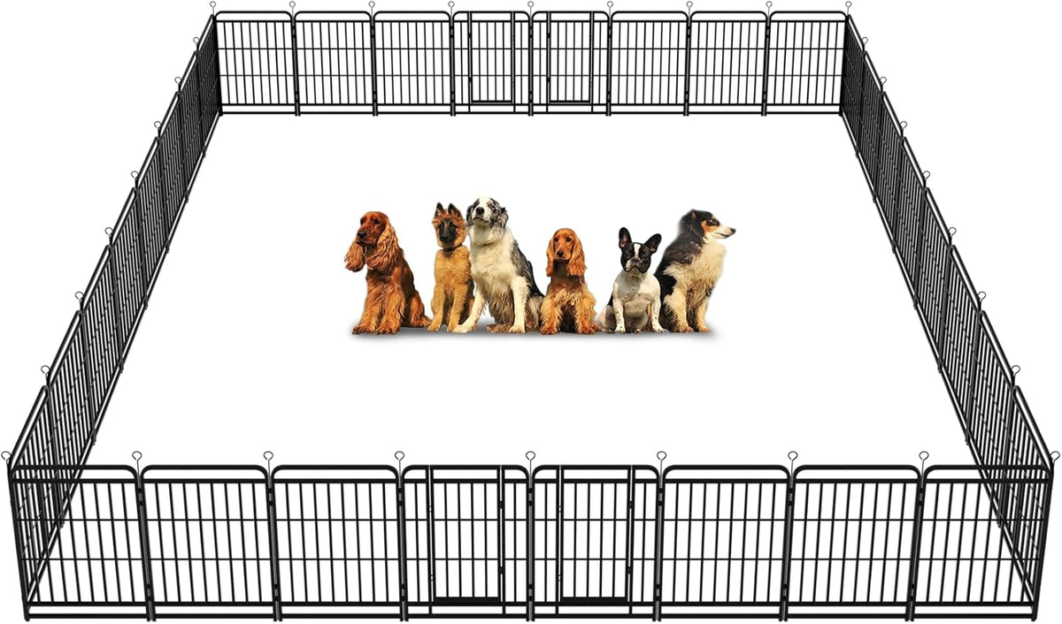 Dog Playpen Outdoor 32 Panels Heavy Duty Dog Fence 40" Height with Thick Pipe Anti-Rust with Doors Portable for RV Camping Yard, Total 71FT, 406 Sq.ft, Snowy Black