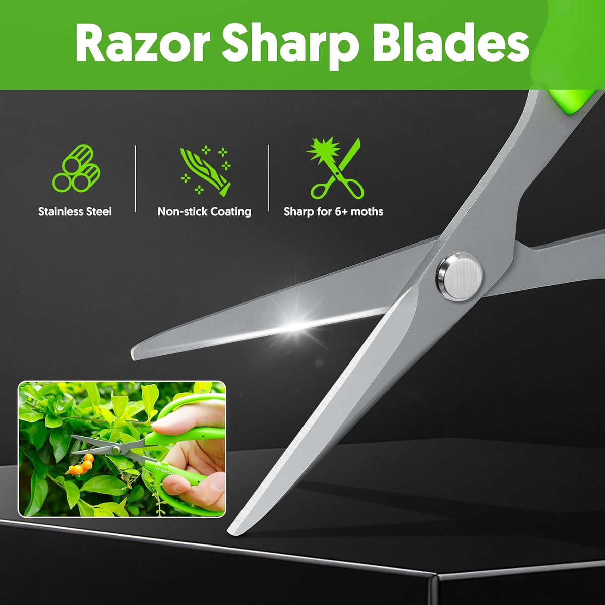Garden Scissors, 6in Pruning Shears Snips Non-stick Coated Sharp Steel Blades - Gardening Tools Garden Shears for Plants Herb Flowers in Grow Tent and Hydroponics