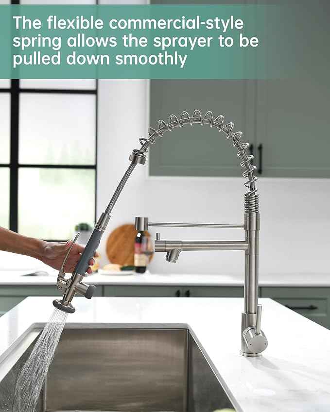Fapully Commercial Pull Down Kitchen Sink Faucet with Sprayer Brushed Nickel