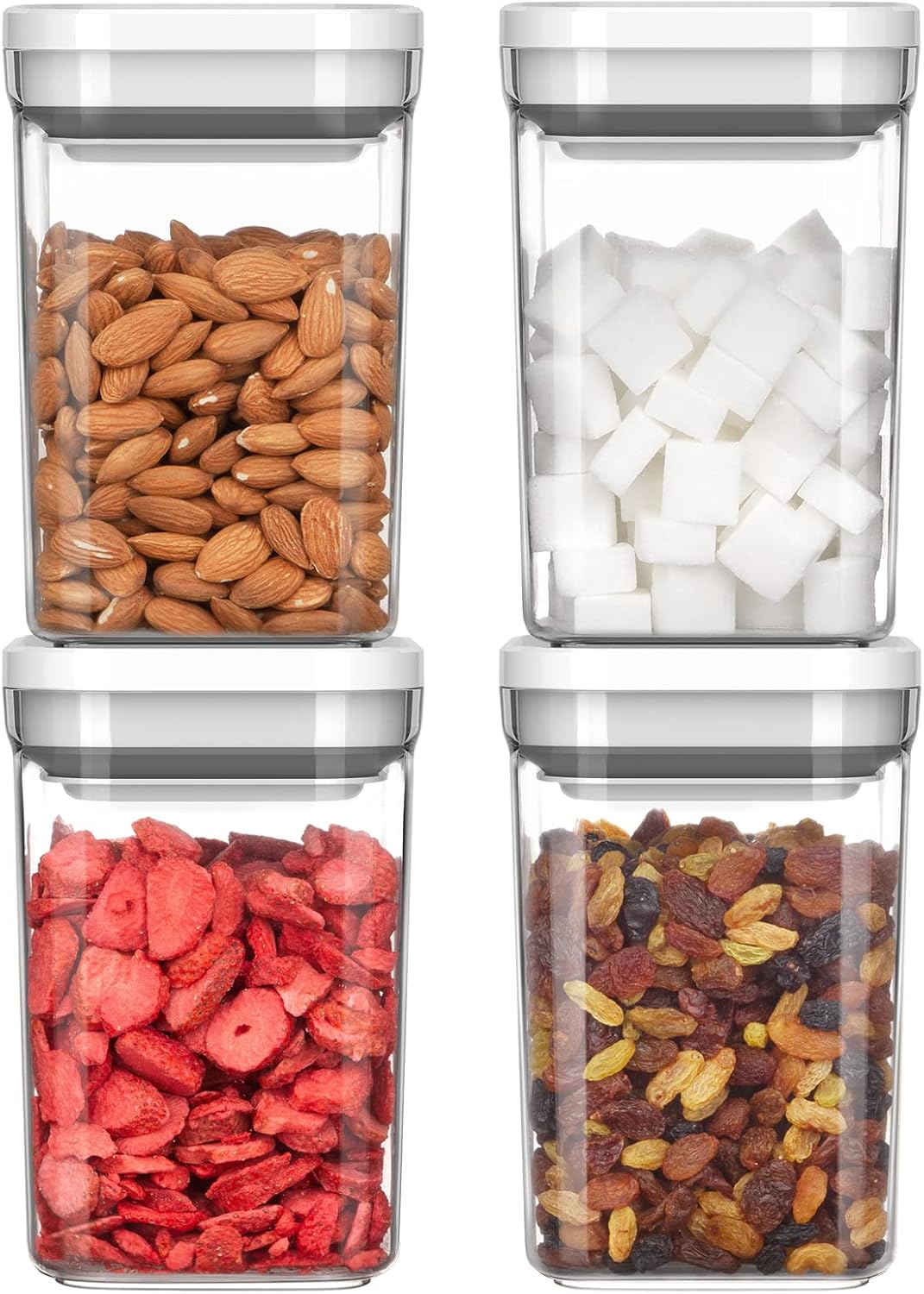 MR.SIGA 4 Pack Airtight Food Storage Container Set, BPA Free Kitchen Pantry Organization Canisters with One-handed Leak Proof Lids, 1L / 33.8oz, Medium, White