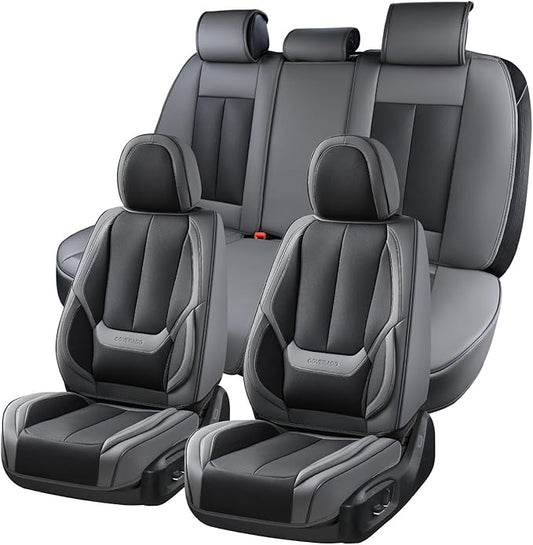Coverado Car Seat Covers Full Set, Car Seat Protector Waterproof, Nappa Leather Car Seat Cushion, Seat Covers for Cars, Front Seats and Back Universal Fit for Most Cars