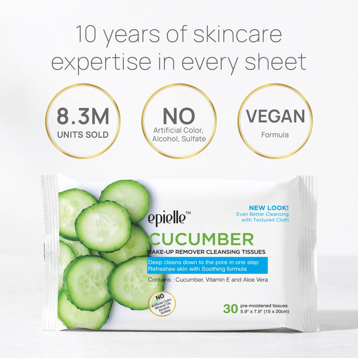 Epielle Makeup Remover Wipes, Remove Dirt, Oil, Waterproof Mascara, Gentle Daily Facial Cleanser Towelettes with Vitamin C, Watermelon & Cucumber, Hypoallergenic & Alcohol-Free, 30 Count (Pack of 6)