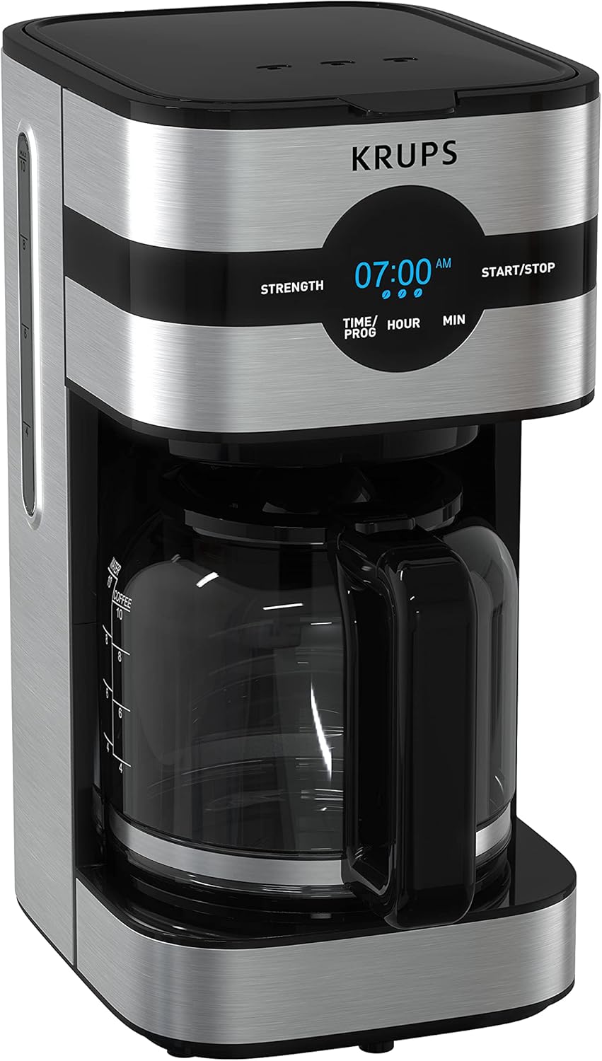 KRUPS Newer Model Drip Coffee Maker, Glass & Digital, Black & Stainless Steel