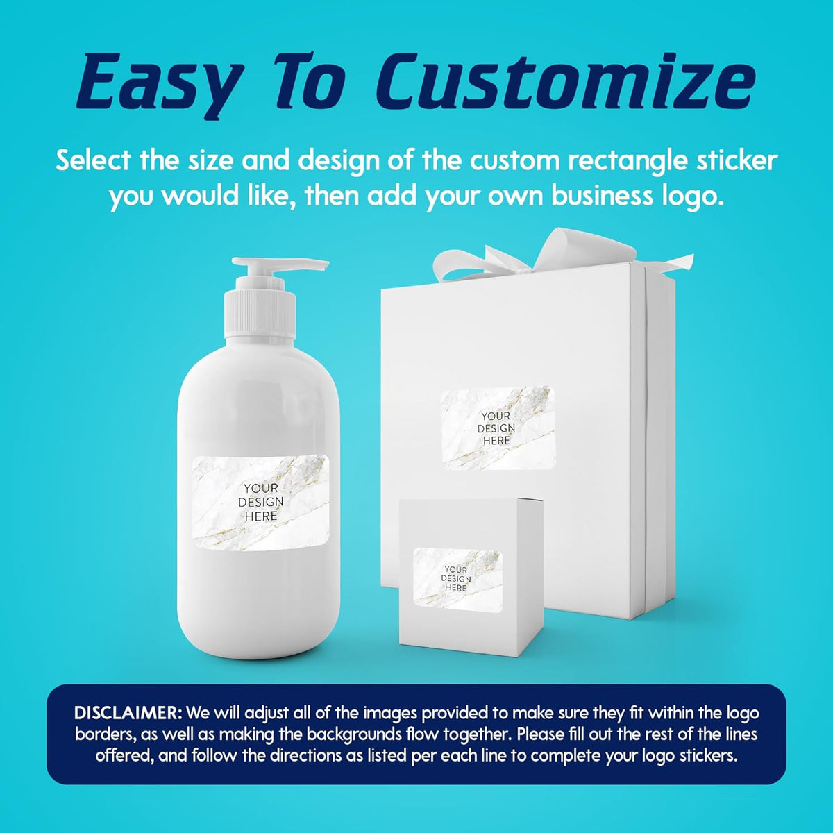 100 Custom Vinyl Stickers - Upload Your own Image, Text, Design, Logo - Personalized Logo Labels for Handmade, Packaging, Bottle, Jars, Candle, Brand Stickers (Gold Marble, 3x2)
