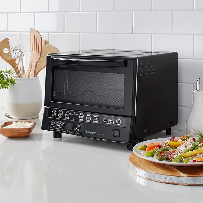 Panasonic FlashXpress Toaster Oven Countertop, 4-Slice Compact Size with Double Infrared Heating, 6 Auto Cook Options and Precise Temperature Control, 1300W - NB-G110P-K (Black)