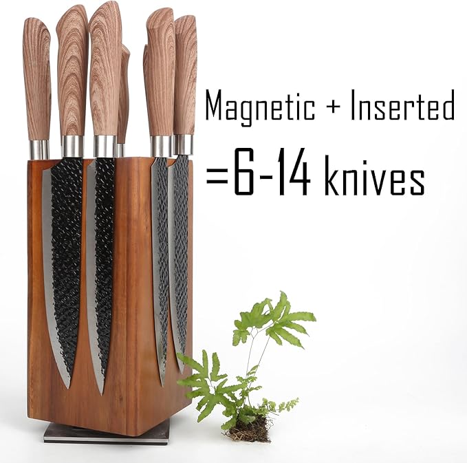 Resafy Magnetic Knife Wooden Block 360 Rotatable Knife Holder Rack Magnetic Stands with Strong Enhanced Magnets Kinves Strip