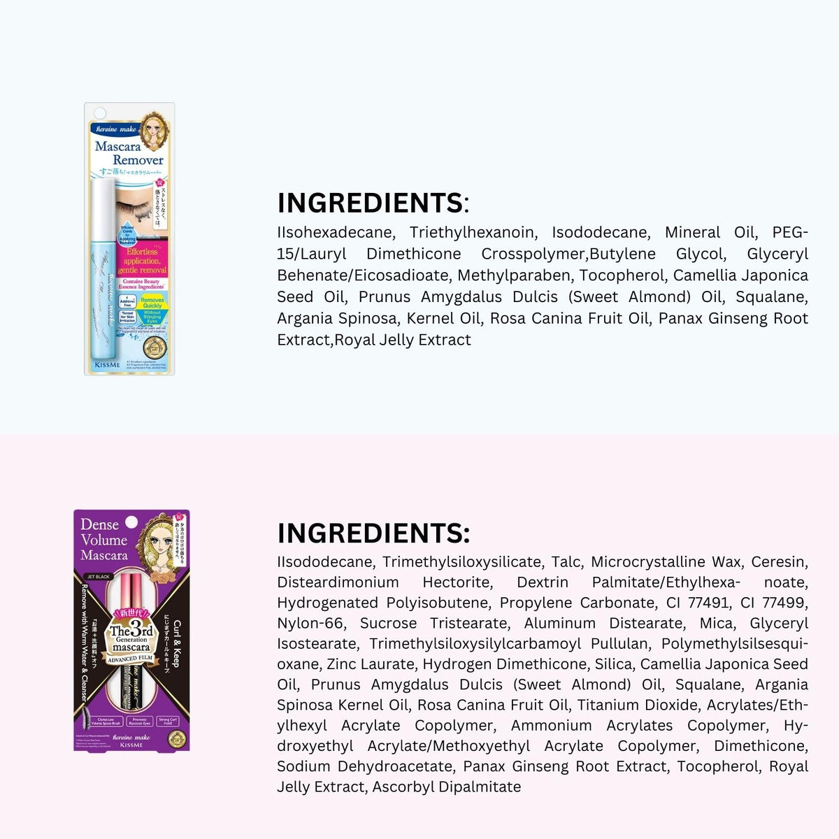 Heroine Make by KissMe Dense Volume Mascara Advanced Film + Eye Makeup Remover | Waterproof Mascara & Volumizing Lash Definition | Gentle Eye Makeup Remover for Sensitive Skin | Japanese Makeup
