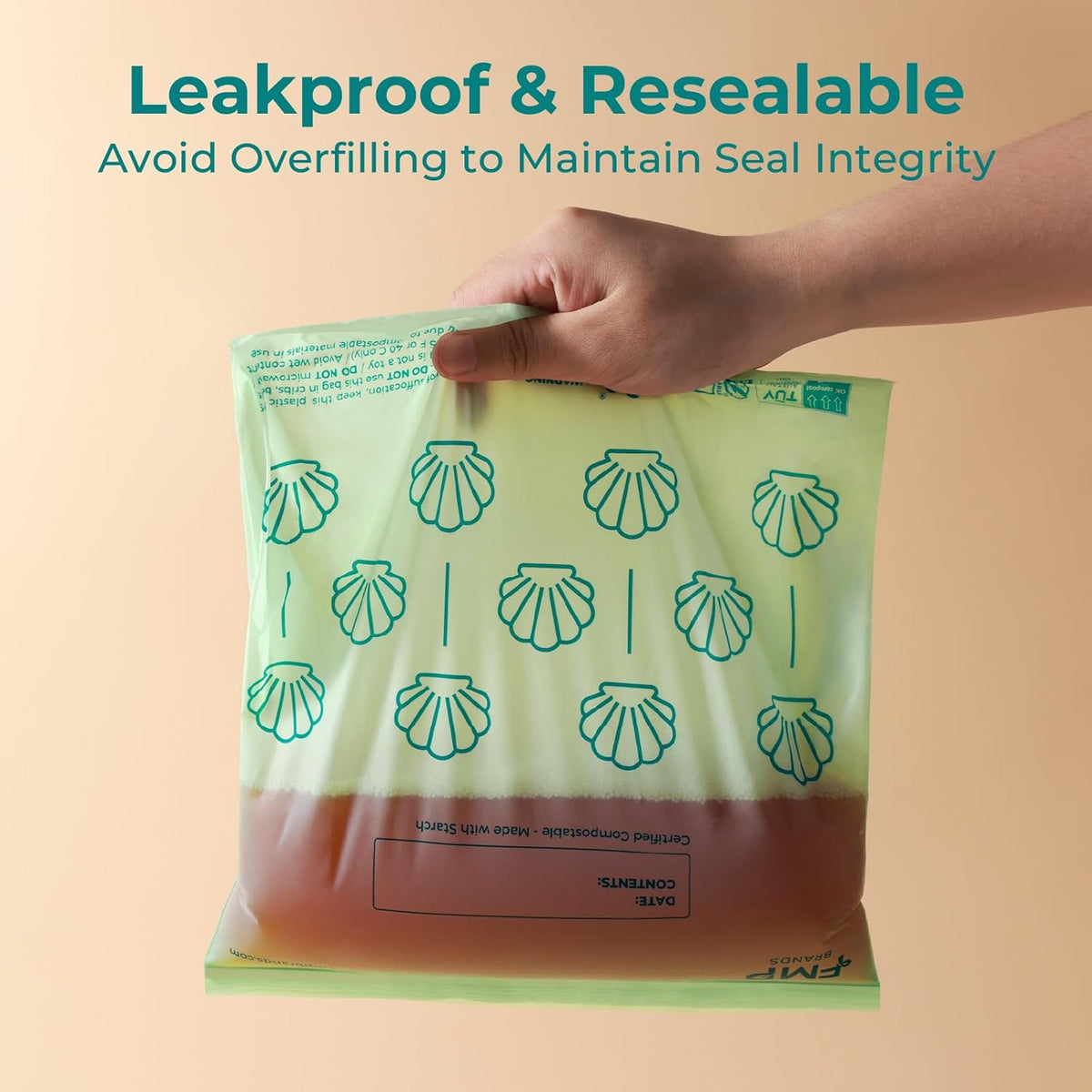 Fit Meal Prep 100% Compostable Food Storage Bags Set, Resealable Bags Plant-Based Freezer Bag for Food, ASTM D6400, US BPI & EU OK Compost Certified