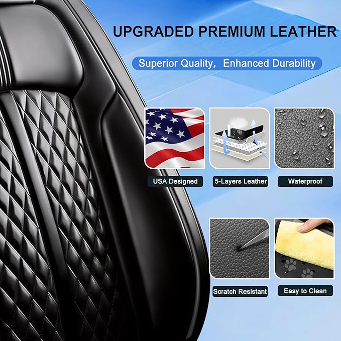 Fit Prologue Car Seat Covers (Front Pair) for Select Honda Prologue 2024-2026 - Premium Full Coverage Leather, Airbag Compatible, Waterproof & All Weather Seat Cushion Protector, Black