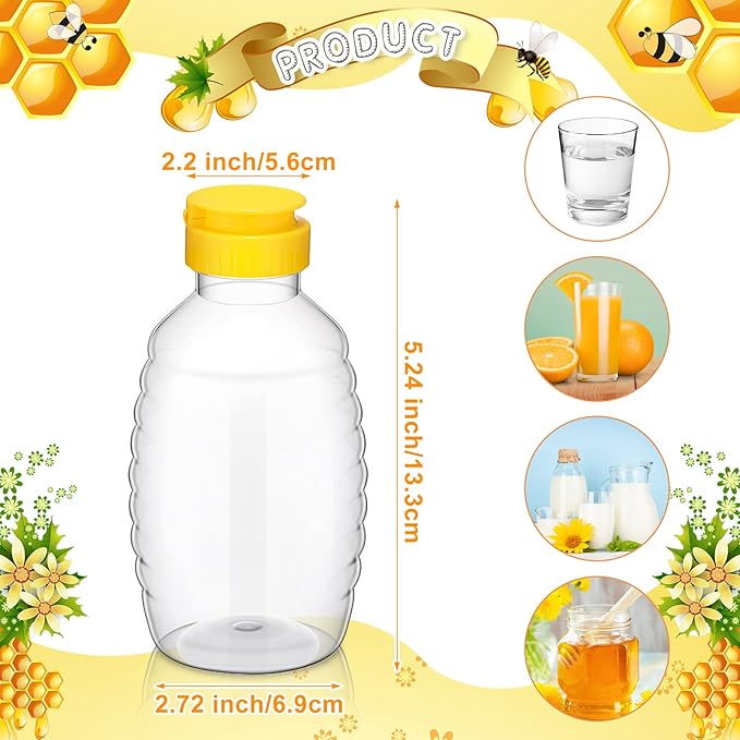 24 Pcs Clear Plastic Honey Bottles Plastic Skep Style Jar Honey Squeeze Bottle Empty Refillable Honey Dispenser with Flip Top Lids Leak Proof Honey Containers Holders for Storing and Dispensing (12oz)