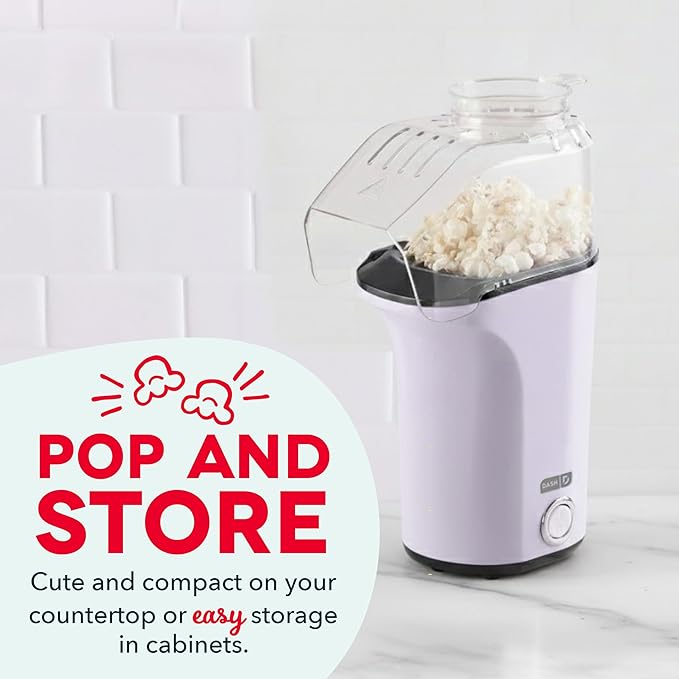 DASH Hot Air Popcorn Popper Maker with Measuring Cup to Portion Popping Corn Kernels + Melt Butter, 16 Cups - Lavender