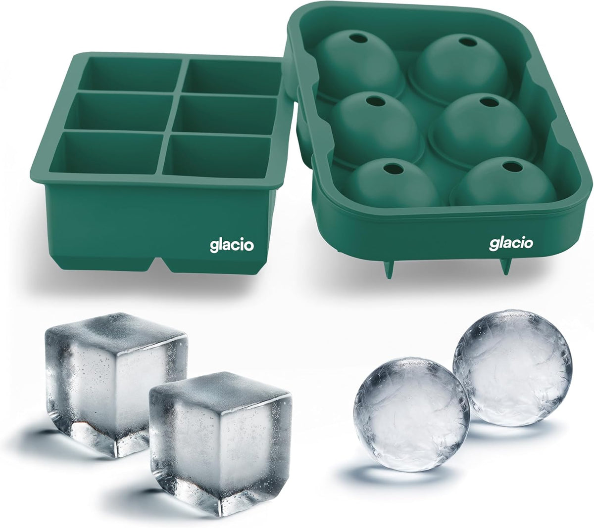 glacio Silicone Ice Cube Trays – Large Silicone Molds for 2-Inch Ice Cubes and Spheres Whiskey Ice Cube Trays with Lids for Cocktails & Bourbon – Set of 2