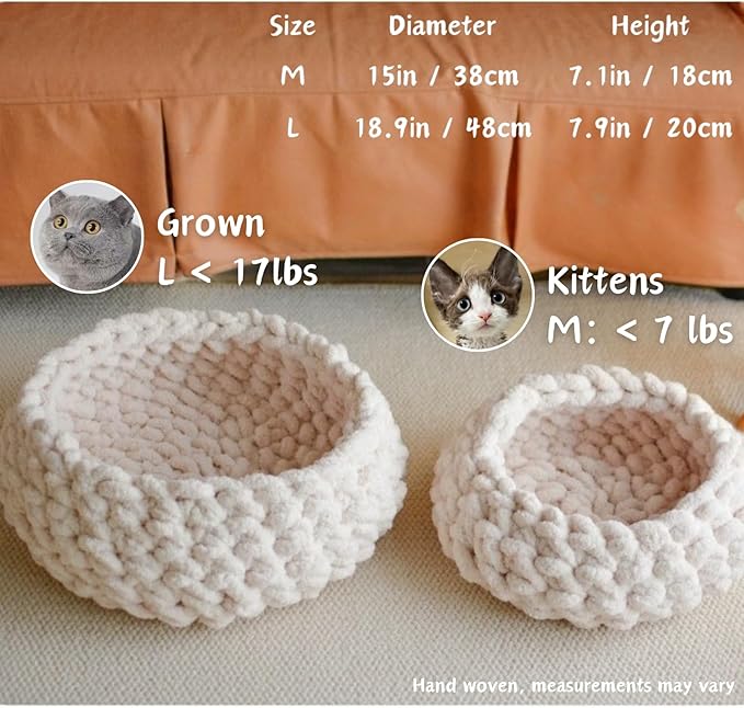 Cat Nest Bed – Premium Handwoven Washable Extra Soft Round Cave House for Indoor Kitten & Kitty, Small & Large (MapleLeaf Red,Large)