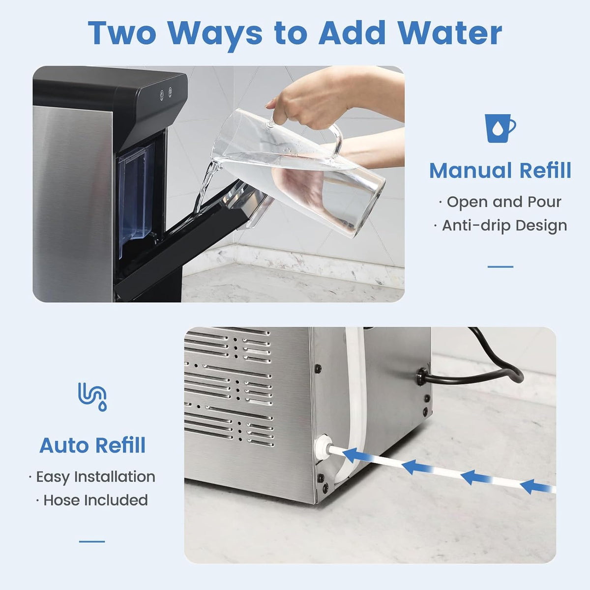 Gevi V2.0 Countertop Ice Maker 38lbs/24H, Ice Maker Nugget with Stainless Steel Housing, Chewable Pellet Ice Maker with Pour Water Refill, Self-Cleaning &Energy-Efficient, Black