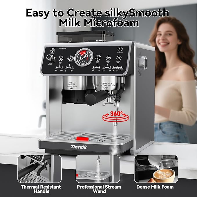 TEM650 Espresso Machine,Coffee Maker 20 Bar High Press Extraction- with 15 Grind Setting & Dual Heating System, 2.7L Detachable Wanter Tank, Separate Hot Water Spout- Cup Warmer Function