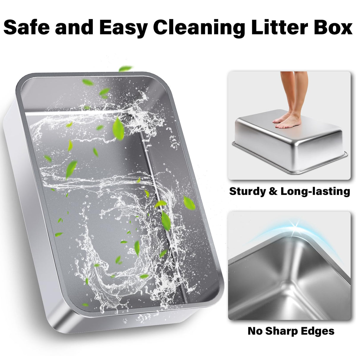Nyutu XL Stainless Steel Litter Box with Lid, Extra Large Cat Litter Box