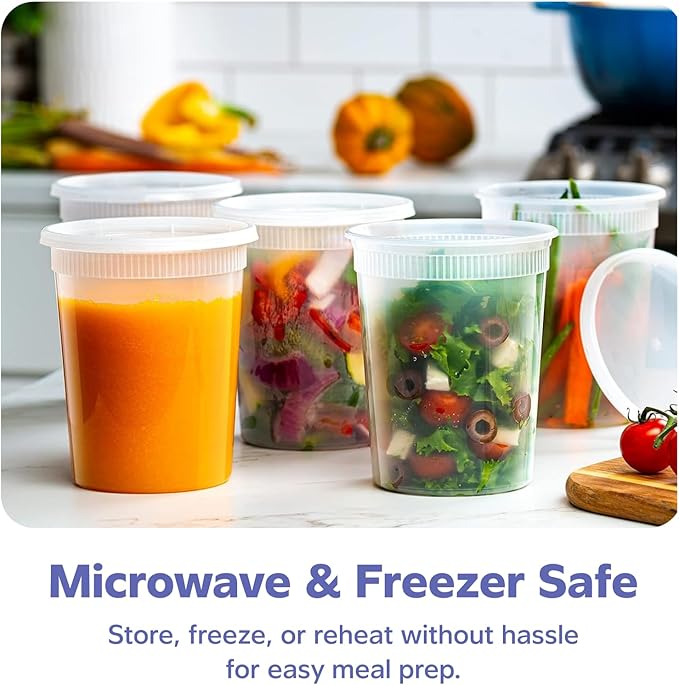 GUSTO [32 oz. - 24 Count Plastic Deli Containers with Lids - Disposable Food Storage Containers With Airtight Lids, Ideal for Soups, Stews, and Meal Prep