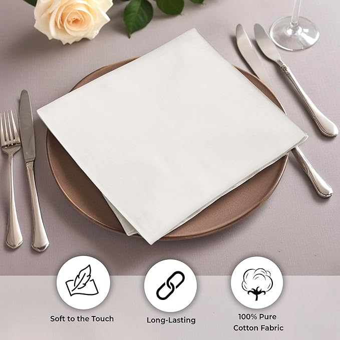 Urban Villa Cloth Napkins Ivory Dinner Napkins Set of 12 (18X18 Inches) 100% Cotton Absorbent Washable Durable Reusable Cloth Napkins Ideal for Farmhouse Party Thanksgiving Harvest Fall Dinner Napkins