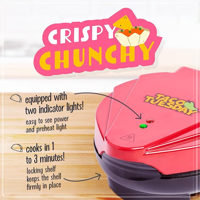Nostalgia Taco Tuesday Tortilla Bowl Maker For Baked Taco Bowls, Tostadas, Salads, Dips, Appetizers, and Desserts, 8 to 10 Inch Tortillas, Red
