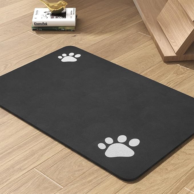 Pet Feeding Mat-Absorbent Dog Mat for Food and Water Bowl-No Stains Quick Dry Water Dispenser Mat-Dog Accessories Pet Supplies-Bowl for Messy Drinkers（Black,16"x24"
