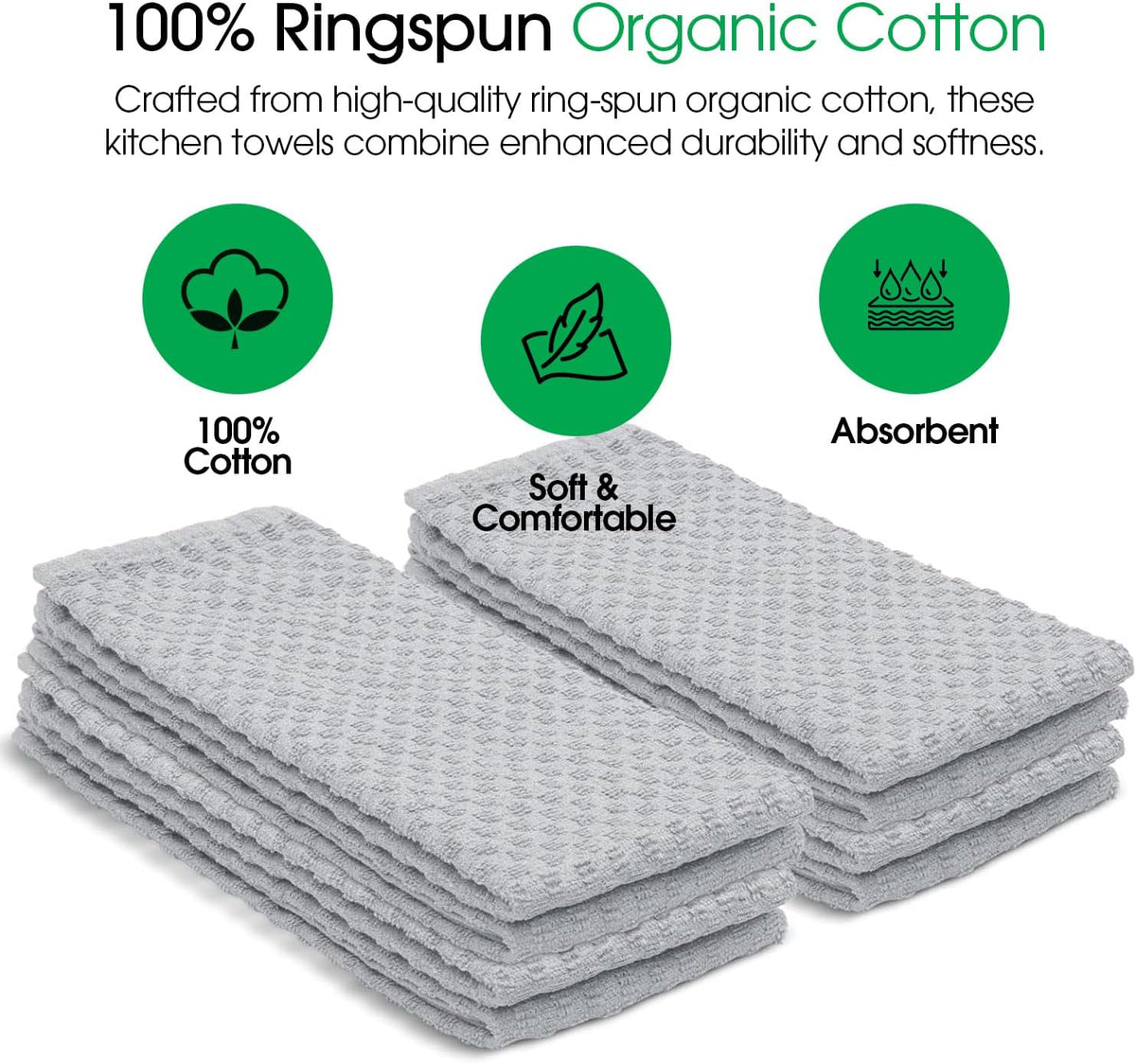 DG Collections Ash Grey Kitchen Towels - 100% Cotton Terry Tea Towels for Cleaning, Drying, and Highly Absorbent Kitchen Dish Cloth for Bar Cleaning - 8 Pack - 15 x 25 Inches