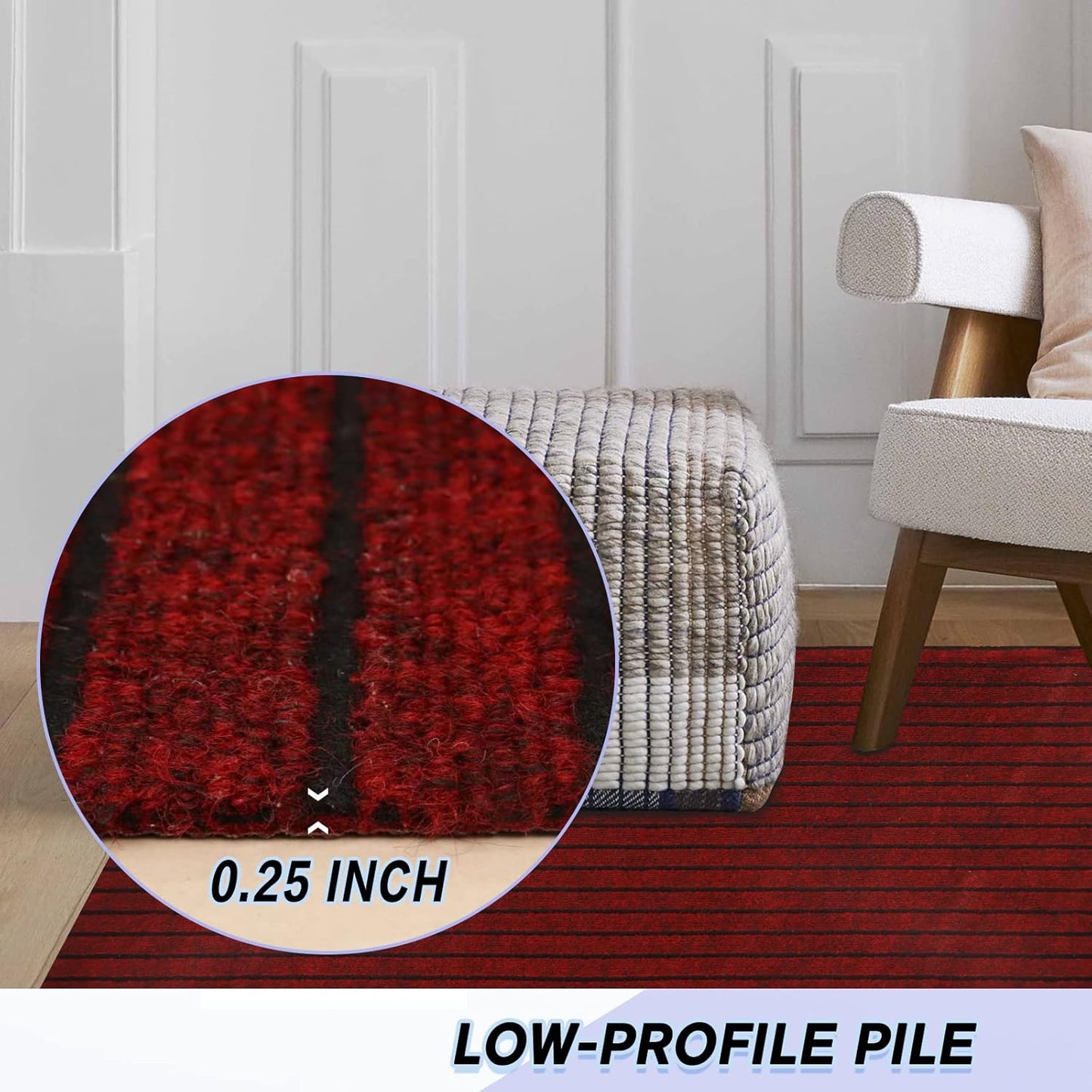 Custom Size Backed Non-Slip Area Rugs Runner, Easy Clean, Waterproof Runner Rugs for Hallway Entryway, Kitchen, Laundry, 2FT x 77FT, Red Stripe