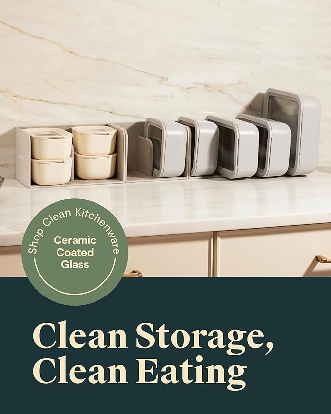 Caraway 22pc Glass Food Storage Set - Storage Containers for Food - Non-Toxic Ceramic-Coated Glass - Air Release Technology - Compact & Stackable Design - Mist