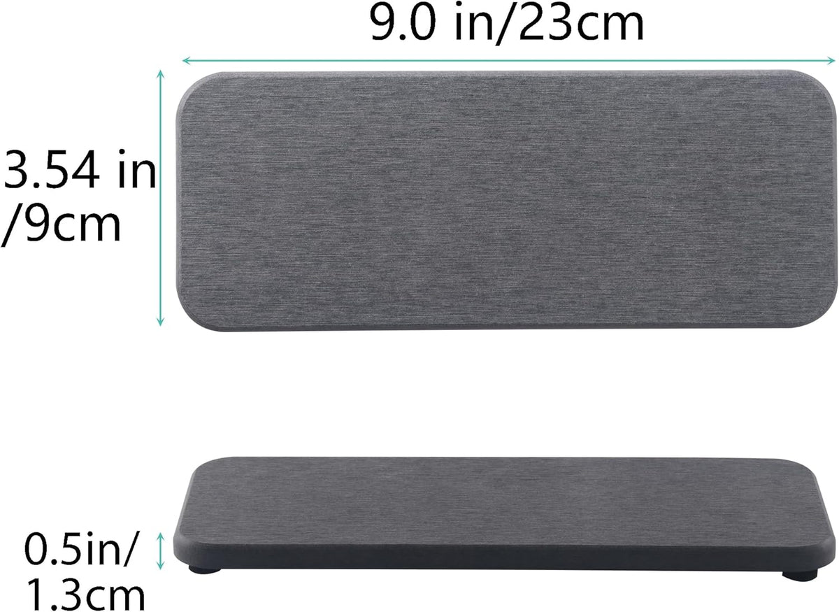 2 Pcs Water Absorbing Stone Trays, Kitchen/Bathroom Sink Soap Dish, Diatomite Tray Used for Hand Soap & Cosmetic Bottles in The Modern Home, 3.54" W x 9" L, Dark Gray