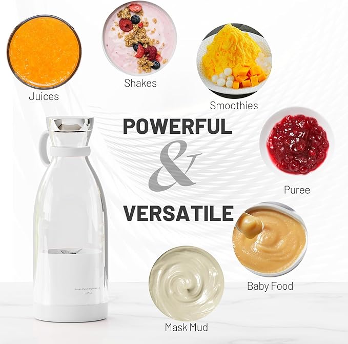 OTPEIR Portable Blender for Shakes and Smoothies with 11.83 Oz Travel Cup and Lid,Durable Stainless Steel Blades for Juice Blending Performance, White