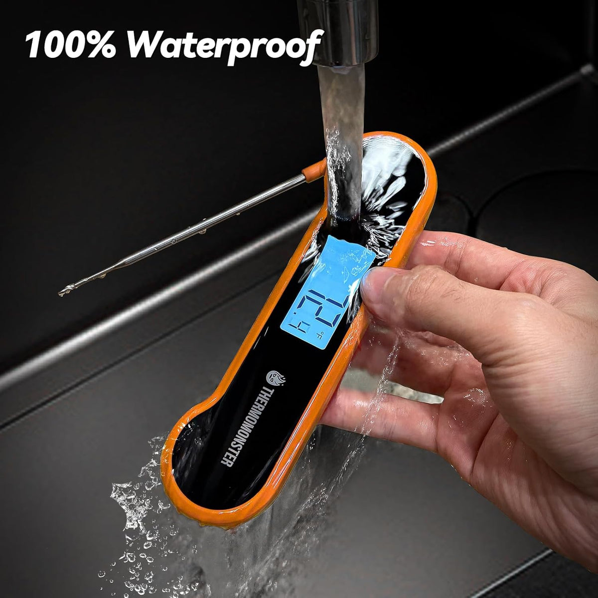 0.5 Sec Instant Read Meat Thermometer Digital with ±0.5℉ Precision, Food Thermometer for Cooking Kitchen Gadgets, Oven Grill Candy BBQ Essentials Accessories, Gifts for Him Dad Men Birthday, Orange