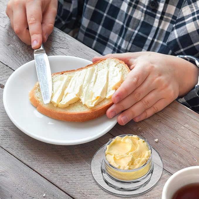 4 PCS Clear Glass Butter Dish with Lid Mini Butter Cloche Clear Small Butter Dish with Cover Glass Butter Keeper with Lid and Handle Crystal Butter Serving Container for Candy, Dessert, Jam