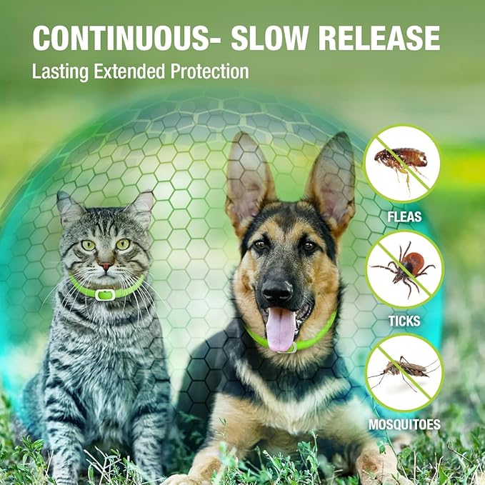 EcoVenger Flea & Tick Collar Repellent 2-Pack Green, Fits Both Dogs & Cats, Built-in Pant-Based Formula Strong Repellency Slow Release, Lasting Deterrence and Protection, Pleasant Aroma, Waterproof