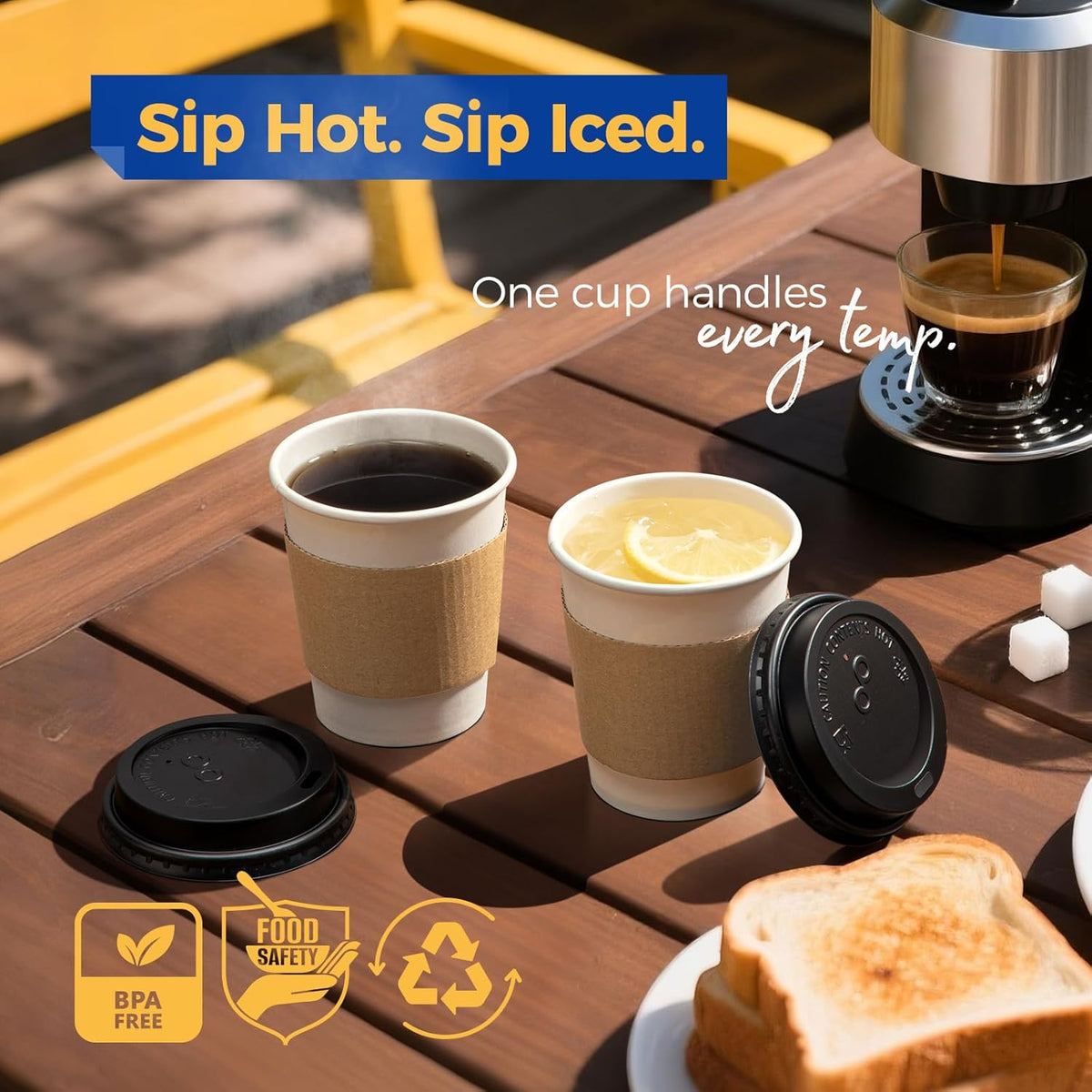 Fit Meal Prep 100 Pack 8 oz Disposable Coffee Cups with Lids, Sleeves, Leak-Proof To Go Coffee Cups with Lids, Durable Paper Cups for Hot Beverage, Home, Office, Party