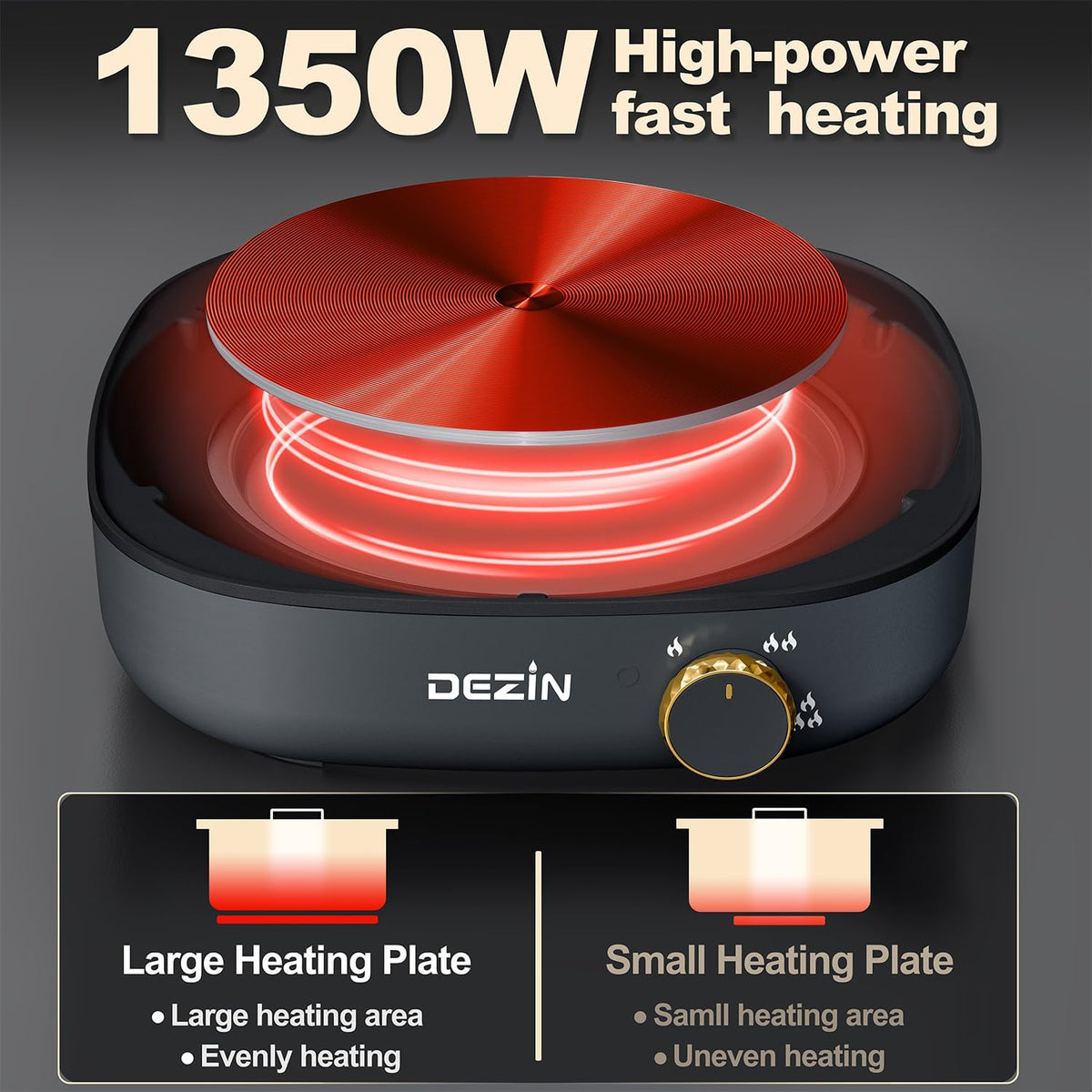 Dezin Electric Shabu Shabu Pot with Removable Pot, 4L Non-Stick Hot Pot Electric with Dual-Power Control, Electric Pot with Tempered Glass Lid for Party, Family and Friend Gathering