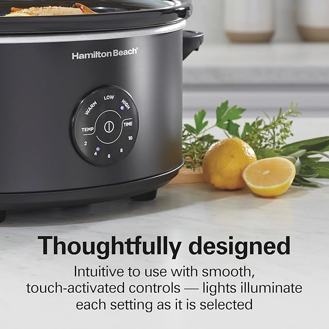 Hamilton Beach 6 Quart Set & Forget Programmable Slow Cooker, 15 Cooking Options With 5 Time and 3 Heat Options, Large Dishwasher Safe Stoneware Crock and Glass, Black (33762)