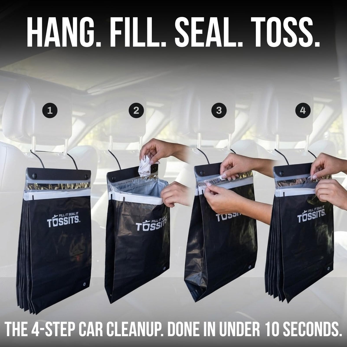 Tossits Hanging Car Trash & Garbage Bags, Disposable, Black 21 Count