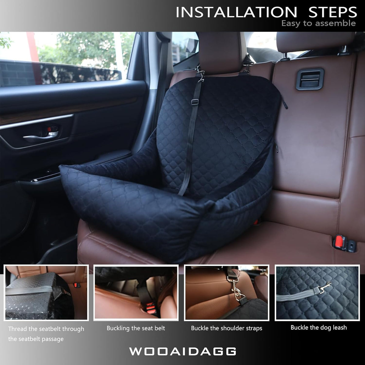 Dog Car Seat for Small Dogs Up to 25 lbs,Covered Ultra-Soft Fabric and Fill in Memory Foam,Fully Detachable and Washable,2 Clip-On Safety Leashes and Storage Pockets(Black)