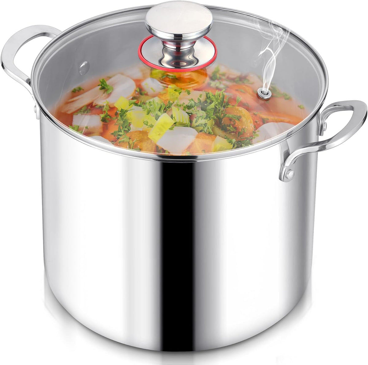 LIANYU 12QT 18/10 Stainless Steel Stockpot with Lid, Large Cooking Soup Pot, Big Cookware, 12 Quart Tall Canning Pasta Induction Pot with Measuring Mark for Boiling Strew Simmer