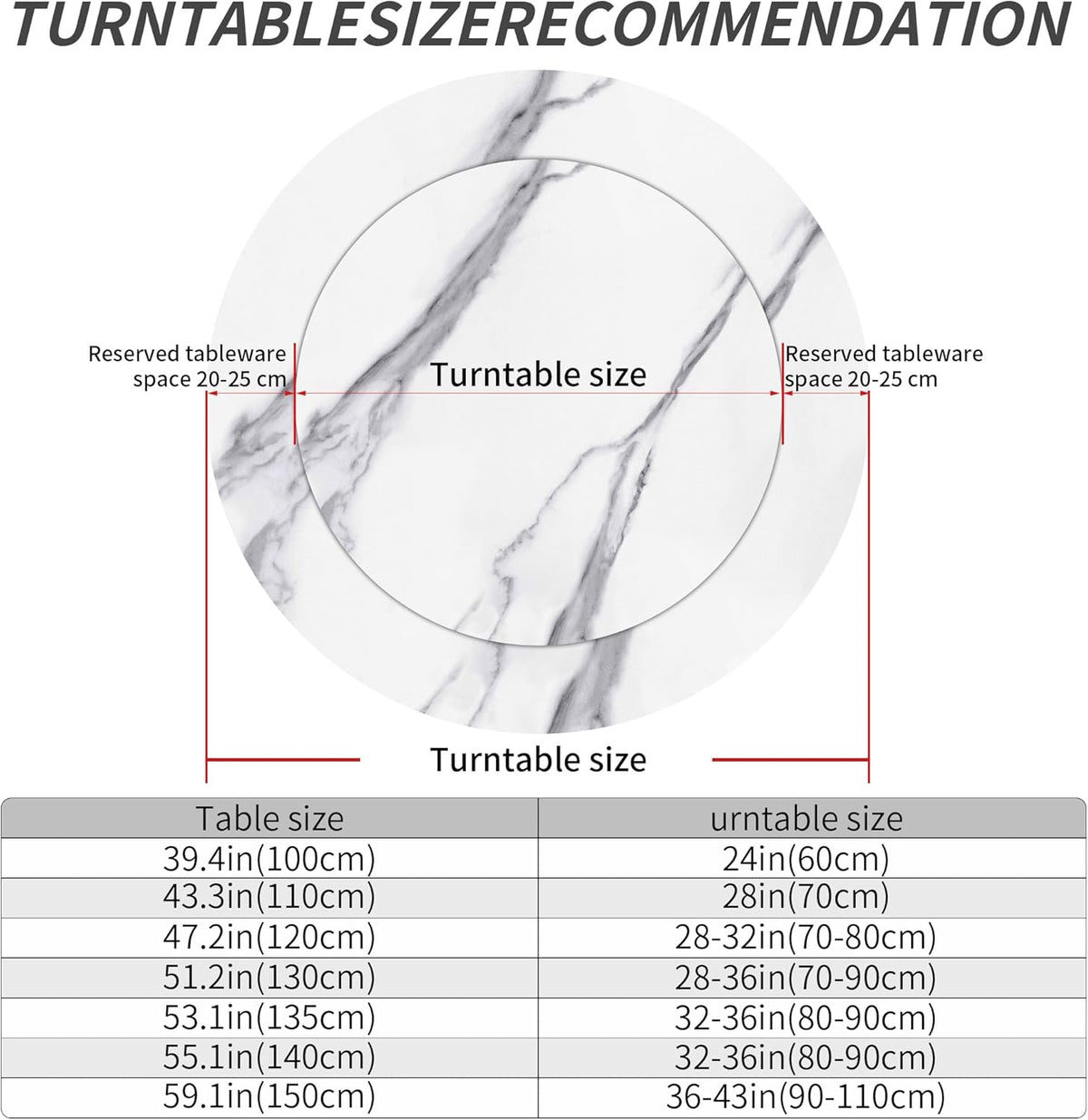 23.6" Lazy Susan for Table Top Sintered Stone Rotating Serving Tray for Dining Table, Kitchen Lazy Susan Organizer Spinning Rotating Food Server Party Centerpieces