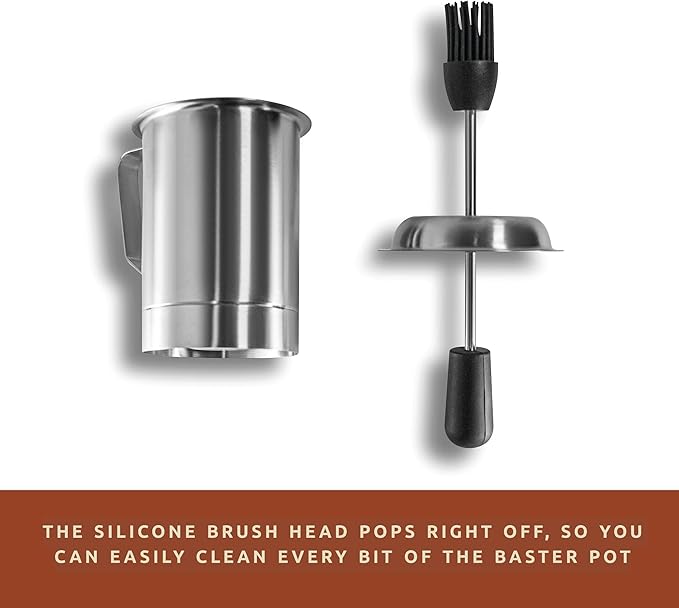 Bellemain Basting Pot & Brush Set - Silicone Basting Brush for Cooking, Smoking & BBQ Grill - Meat Baster Set
