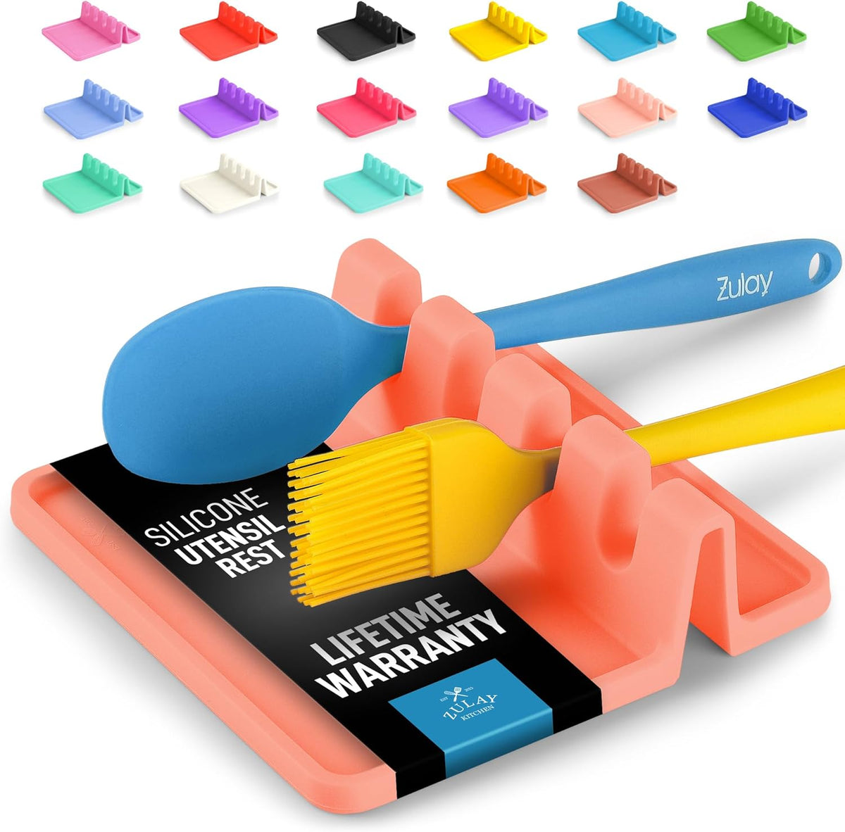 Zulay Kitchen Silicone Utensil Rest with Drip Pad for Multiple Utensils - BPA-Free, Heat-Resistant Spoon Rest & Spoon Holder for Stove Top - Kitchen Utensil Holder for Ladles & Tongs - Peach Bud