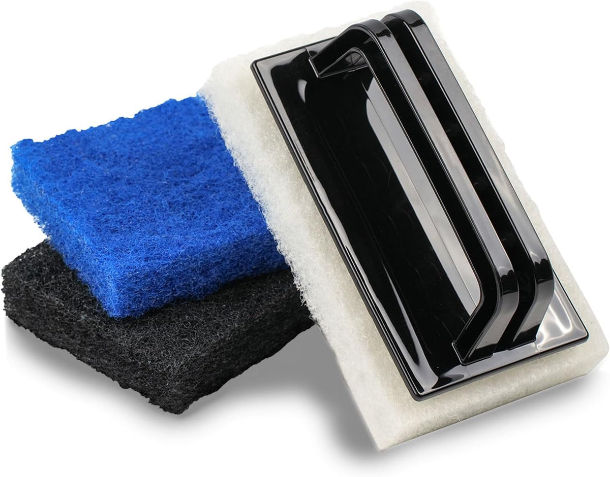 Skylarlife Scouring Pad Brush Cleaning Scrub with Handle Abrasive Pad for Grout Tile Shower and Sink Cleaning, Scrubbing Floor and Tile Boat Polishing Refinishing Bathroom Kitchen Heavy Duty (1-Pack)