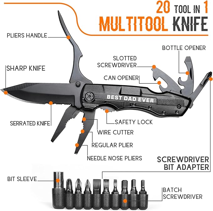 Gifts for Dad, Multitool Knife BEST DAD EVER for Camping, Fathers Day Christmas Unique Gifts for Dad, Dads Birthday Gift from Daughter Son, Christmas Ideal Presents for Dads, Gadget Present for Father