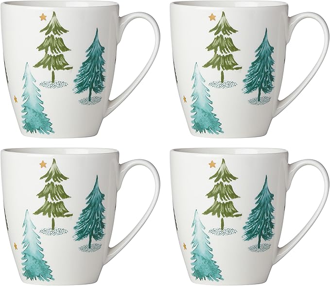 Lenox 880069 Balsam Lane 4-Piece Mug Set, Christmas Drinkware, Holiday Hosting